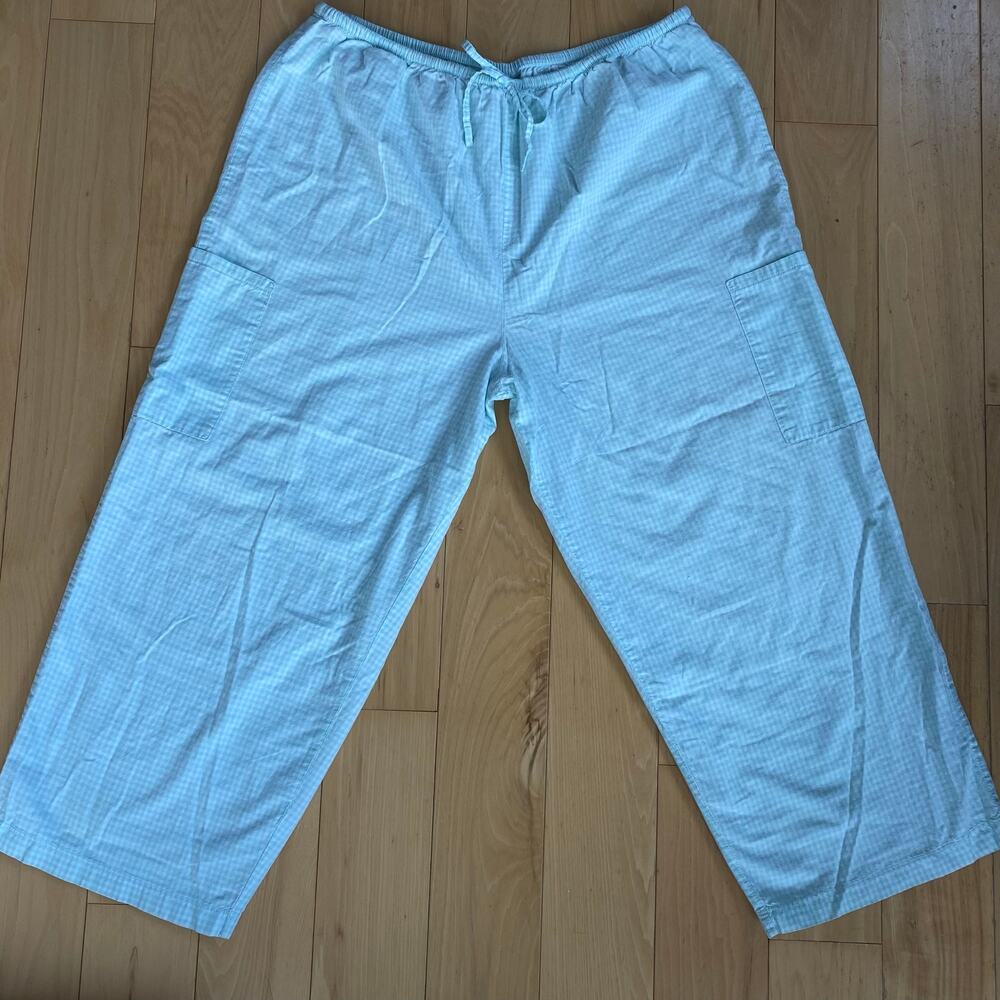 Vintage 90s Y2K Blue Gingham Gaucho Pants Cotton Cottagecore Coastal Grandmother